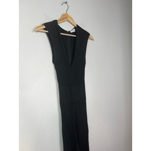 NEW A.L.C. V-Neck Cap Sleeves Holden Ribbed Knit Black Flare Leg Jumpsuit - Picture 4 of 7